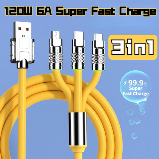 120W 6A 3 in 1 Fast Charging Type C Cable Micro USB