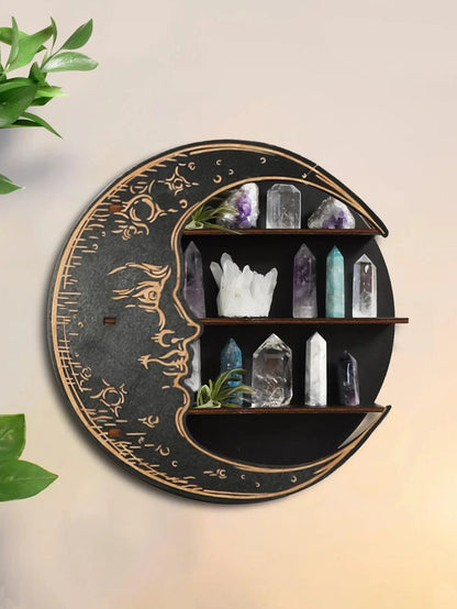 Wooden Shelf Moon Face Display Stand