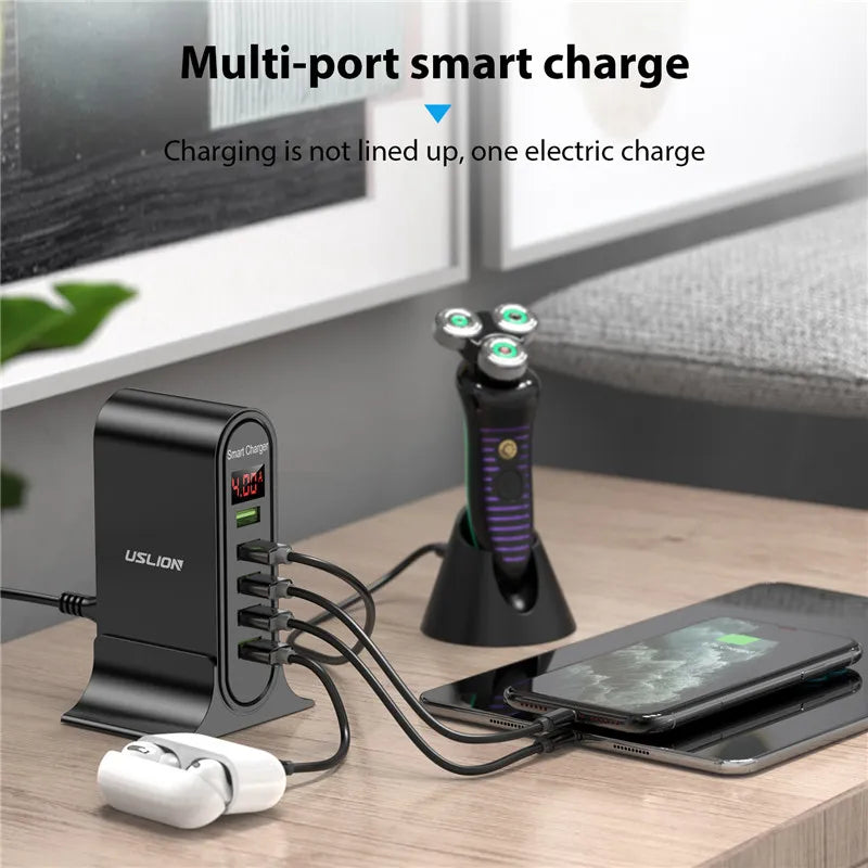 5 Port USB Charger For iPhone 15 Xiaomi LED Display