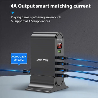 5 Port USB Charger For iPhone 15 Xiaomi LED Display