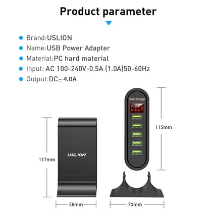 5 Port USB Charger For iPhone 15 Xiaomi LED Display