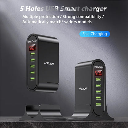 5 Port USB Charger For iPhone 15 Xiaomi LED Display