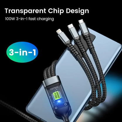 3-in-1 100W 5A Fast Charging USB To Type-C Micro Fast Charger