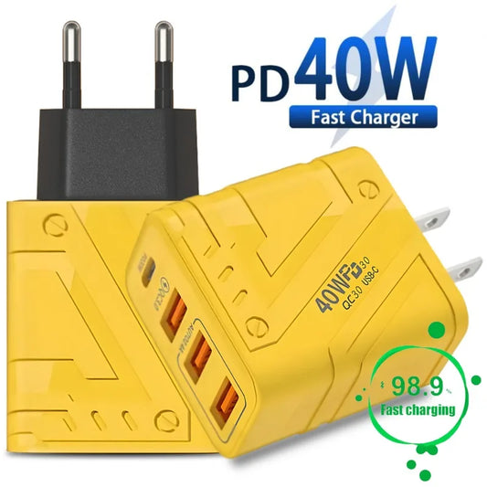 40W Fast Charging Power Station 3 USB & 1 PD Ports Efficient Charger