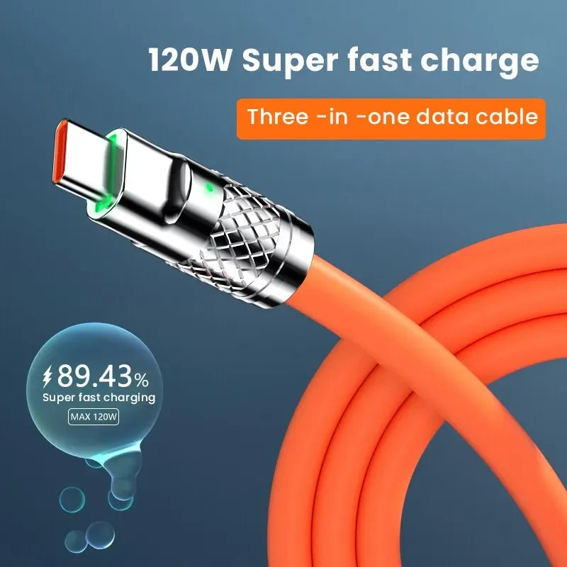 3 in 1 120W 6A Fast Charging Type C Cable Micro USB