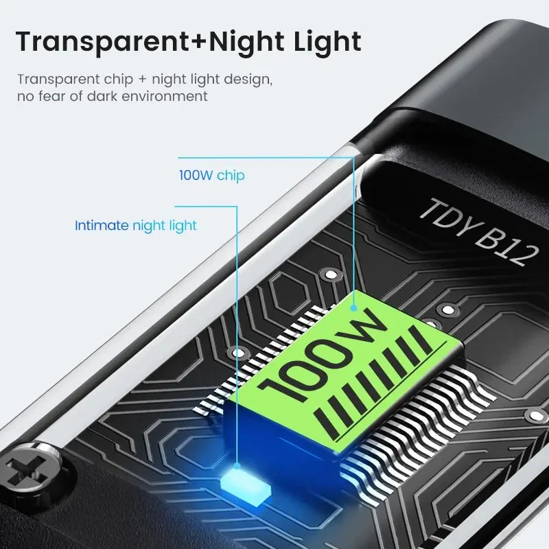 3-in-1 100W 5A Fast Charging USB To Type-C Micro Fast Charger