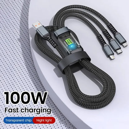 3-in-1 100W 5A Fast Charging USB To Type-C Micro Fast Charger