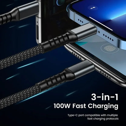 3-in-1 100W 5A Fast Charging USB To Type-C Micro Fast Charger