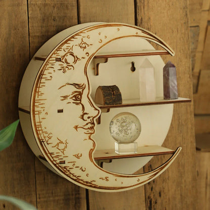 Wooden Shelf Moon Face Display Stand